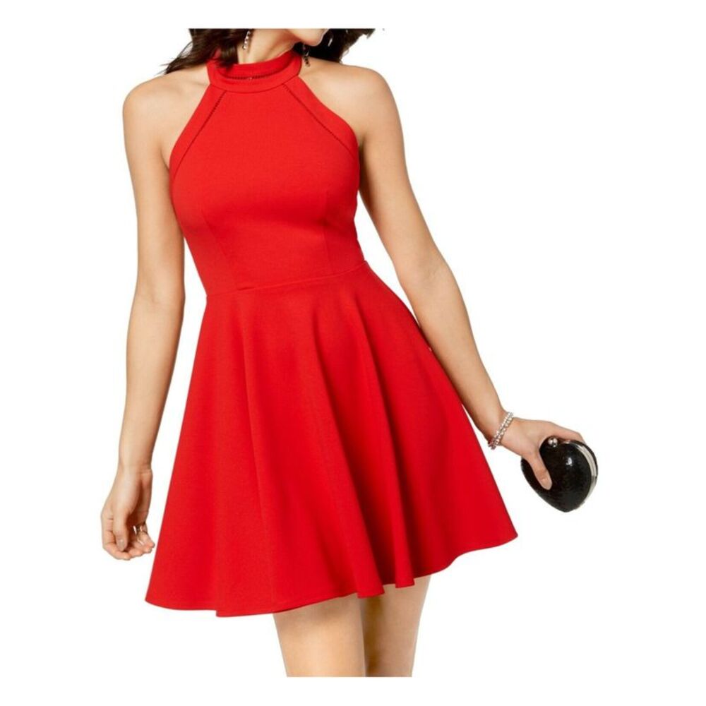 B COLLECTION Womens Fit + Flare Dress Red Sleeveless Halter Juniors 13\14